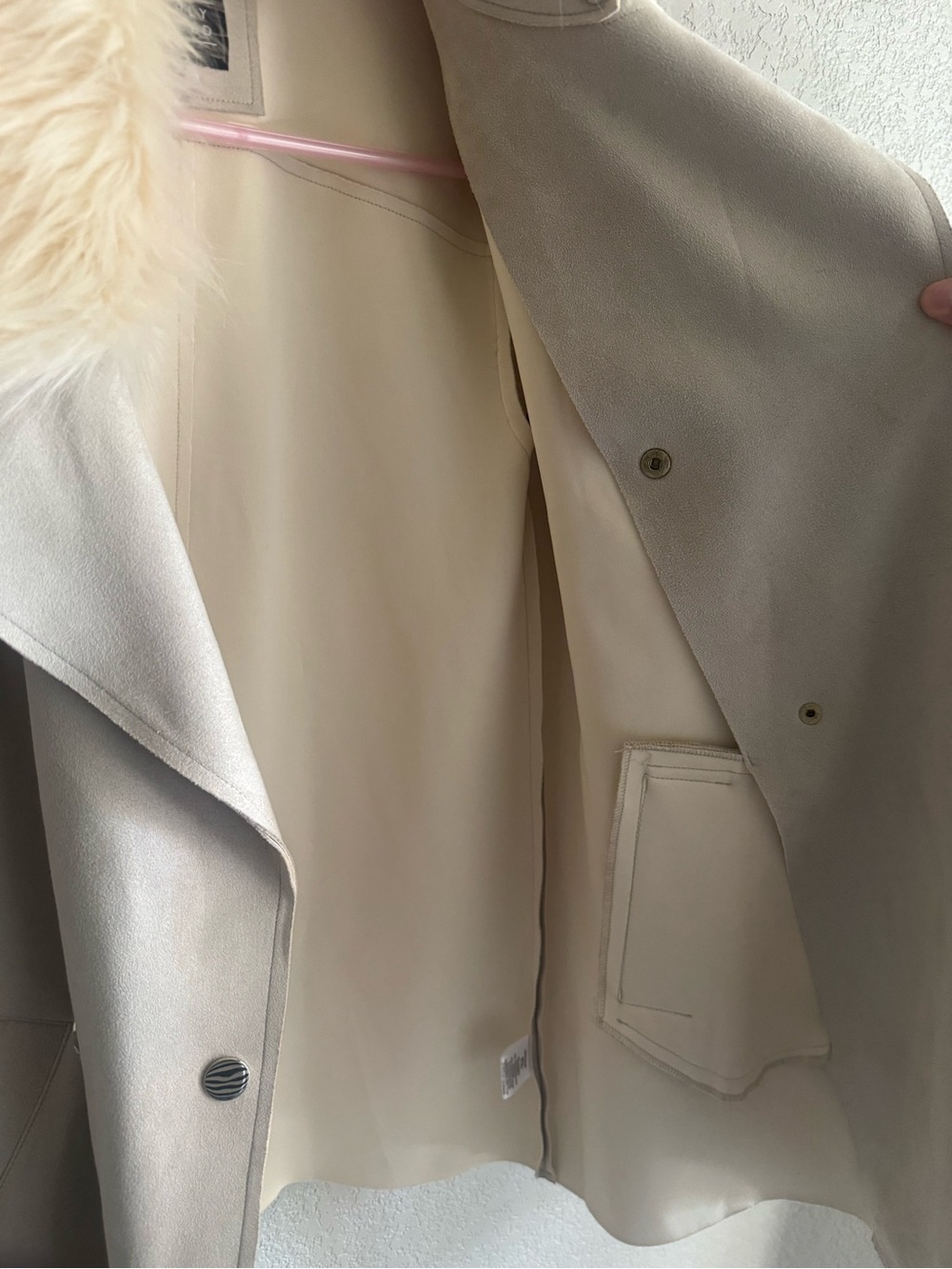 Simply Styled by Sears Faux Suede Faux Fur Collar Peacoat light grey Size S - Picture 7 of 11